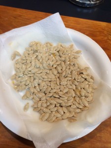 Pumpkin seeds.  Pat them dry!
